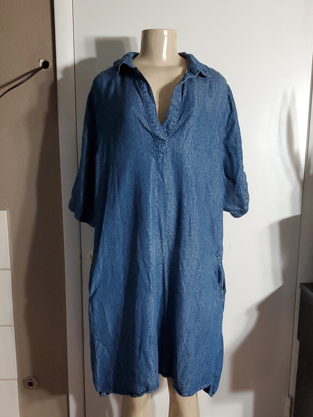 Chelsea & Theodore Denim-Blue Short-Sleeve Tunic Shirt
